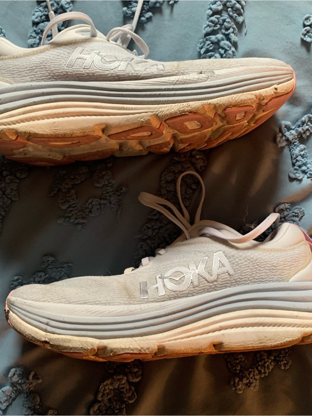 HOKA White and Pale Pink Women's Athletic Running Shoes